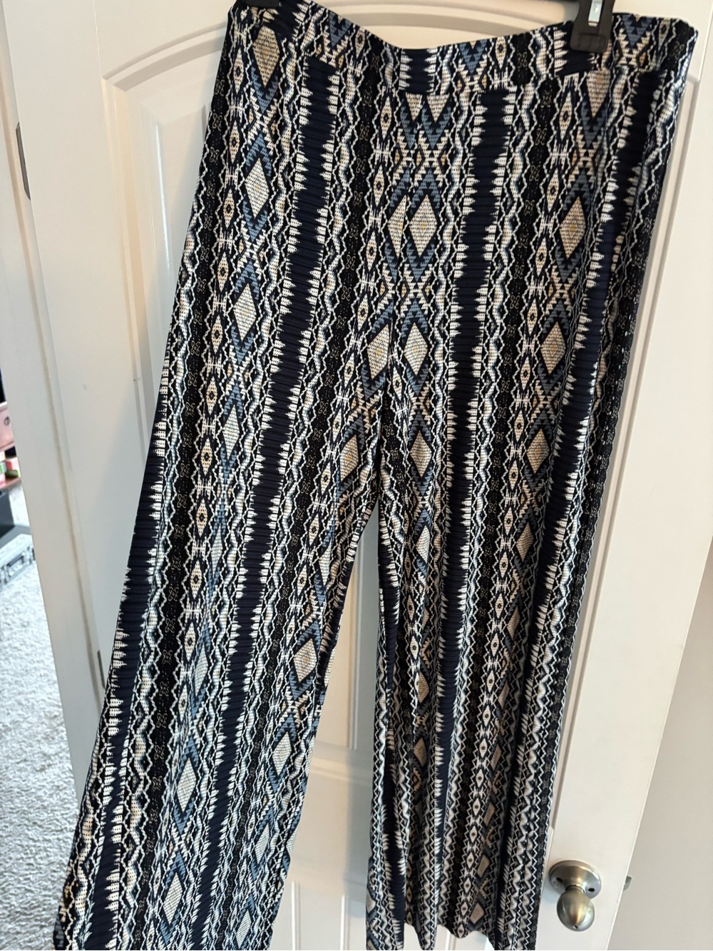 Cato Black & Cream Wide-Leg Tribal Pattern Pants
